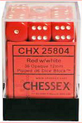 CHX 25804 Red w/White (36 Opaque 12mm Pipped d6 Dice Block)